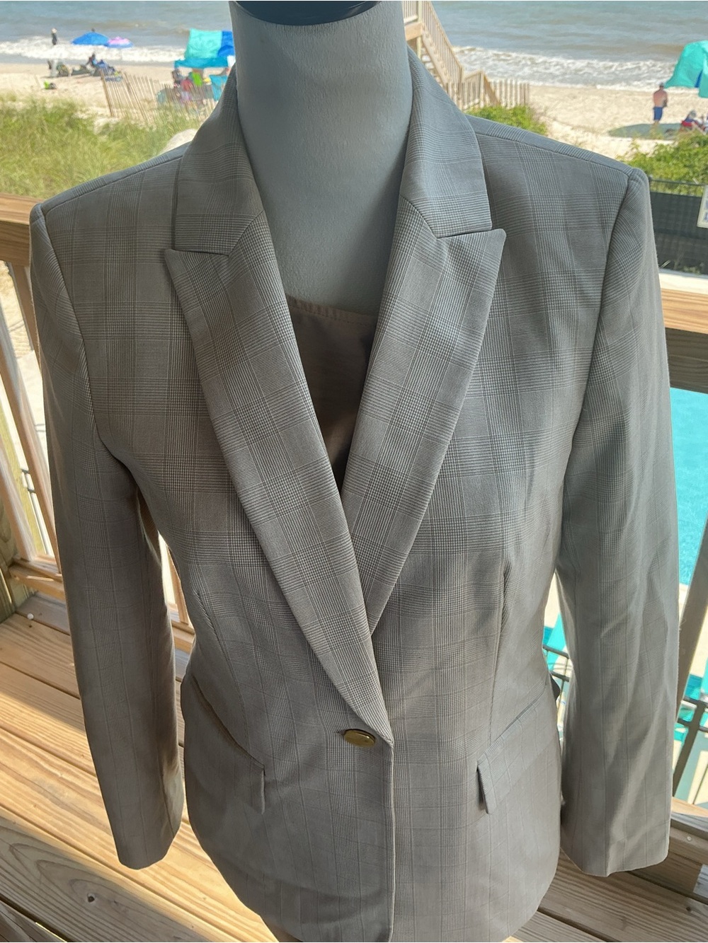 Calvin Klein Taupe Plaid Tailored Blazer